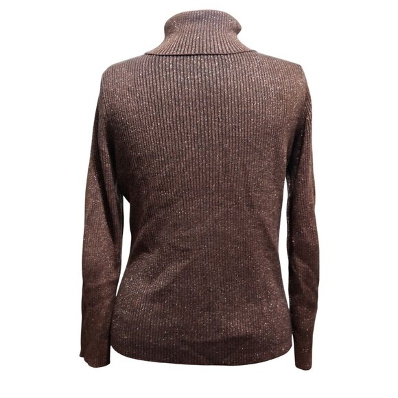 Once Again XL Metallic Brown Ribbed Mock Neck Sweater Shimmer Top Vintage Y2K - Picture 5 of 7